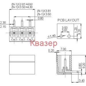 PCB КЛЕМА 15EDGRC-4P male pitch 3.81mm