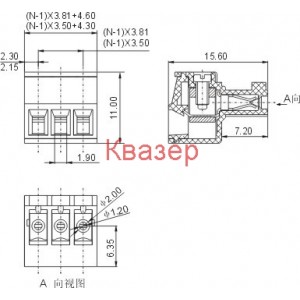 PCB КЛЕМА 15EDGK-4P female pitch 3.81mm