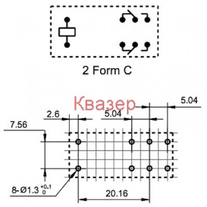 Реле HF115F 12V, DPDT