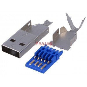 USBA-W3.0 Конектор USB A, мъжки прав за запояване на кабел, V: USB 3.0