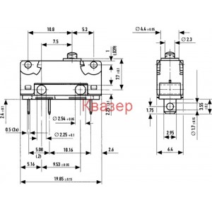V4NCT7AR1 Микропревключвател с лост (с ролка), SPDT, 5A/250VAC, ON-(ON)