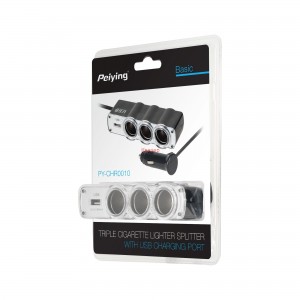 Адаптор-разклонител 1 към 3 запалка на кола, USB 5V 1A