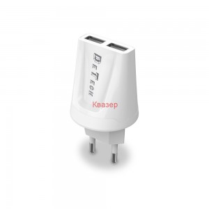 Мрежово зарядно устройство, DeTech, DE-01C, 5V/2.1A, 220V,2 x USB, С Type-C кабел, 1.0m, Бяло
