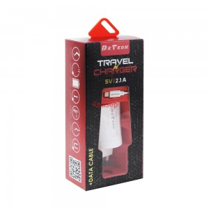 Мрежово зарядно устройство, DeTech, DE-01C, 5V/2.1A, 220V,2 x USB, С Type-C кабел, 1.0m, Бяло