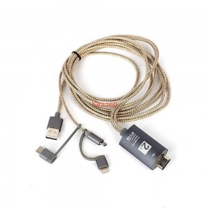 Кабел MHL HDMI мъжки - USB TYPE C + LIGHTING+ MICRO, 2 метра