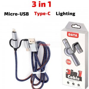 USB - Micro USB кабел + букси за iPhone и Type-C, 1 метър, hsx-005