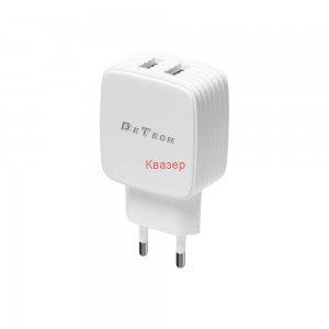 Мрежово зарядно устройство DeTech, DE-33, 5V/2.4A 220V, 2 x USB