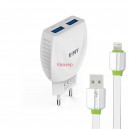 Мрежово зарядно устройство, EMY MY-221, 5V 2.1A, Универсално, 2 x USB, С кабел за iPhone 5/6/7