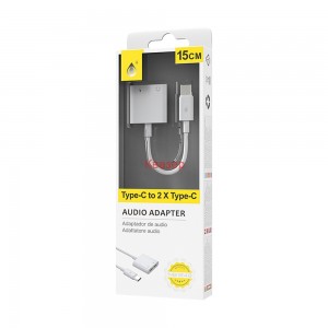 Преходник One Plus NB1248, Type-C към 2x Type-C F, 0.15m, Бял