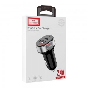 Зарядно устройство за кола Earldom ES-CC14, 1xUSB, 1xType-C, С Type-C кабел, Черен