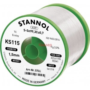 ТИНОЛ безоловен S-Sn99Cu1 FG3.0%, ф1.5mm, 1kg/KS115 STANNOL