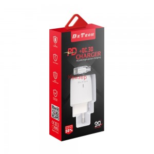 Мрежово зарядно устройство DeTech DE-31M, 20W, с Micro USB кабел, 1xType-C F, 1xUSB 