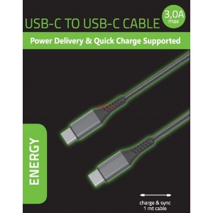 Кабел за зареждане Power Delivery (PD) USB Type-C към USB Type-C дължина 1m. Черен