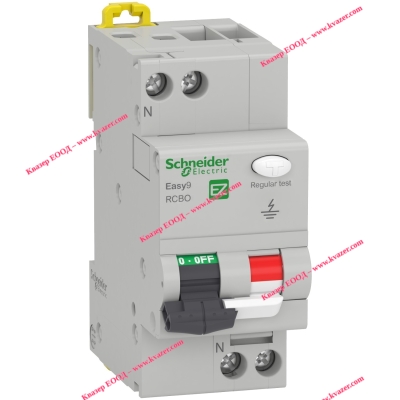 EZ9D35625 Автоматичен прекъсвач с деф. защ., Easy 9, 1P + N, 25А, крива С, 6000А, 30 mA, тип АС