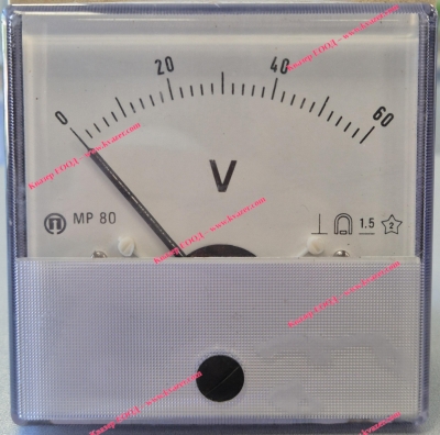 Волтметър 0-60V DC аналогов панелен 80x80mm