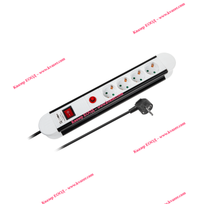 Разклонител 4 гнезда тип шуко  с ключ и АП10, кабел 5м 3x1,5 кв.мм, бял Rebel 