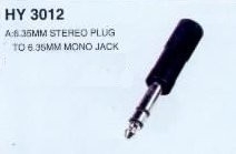 ПРЕХОДНИК  6.35mm стерео жак към  6.35mm моно жак