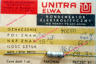 10uF 15V аксиален кондензатор UNITRA ELWA