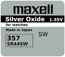 Бутонна батерия сребърна SR1154 157/ 303/ 357/ AG13/ SR44 SW 1.55V MAXELL