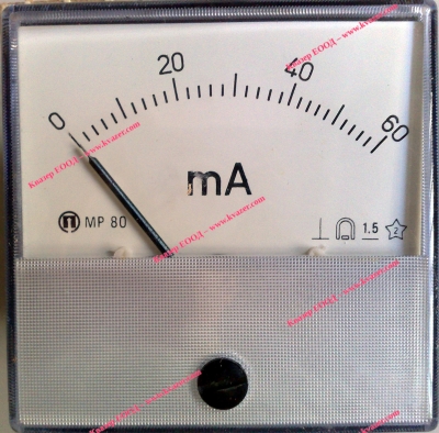 Амперметър  0-60mA DC МР80  аналогов  панелен 80x80mm