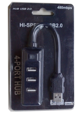 USB хъб 4-портов черен с ключ