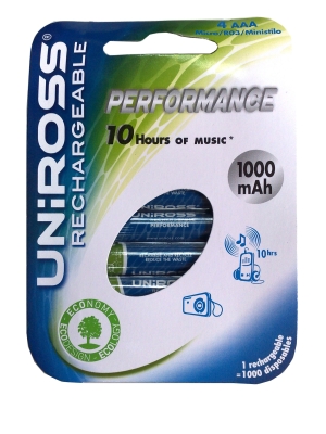 Акумулаторни батерии UNIROSS R03 AAA 1.2V 1000mAh NiMH 4бр.
