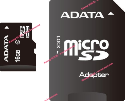 micro SD Card (SDHC) 16GB class 10 с SD адаптер ADATA