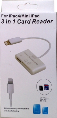 OTG USB карточетец за microSD, SD card + USB 2.0 HUB - за iPad4/Mini iPad