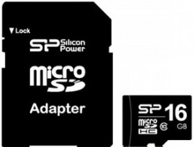 micro SD Card (SDHC) 16GB class 10 с SD адаптер Silicon Power
