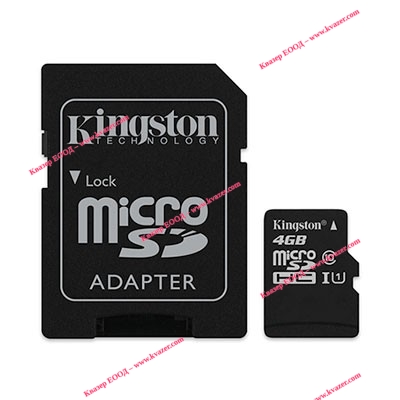 micro SD Card (SDHC) 4GB, class 10 с SD адаптер Kingston