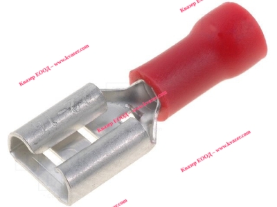 ST-005/R Кабелен накрайник плосък 6.3mm, 0.8mm, женски 0.5-1кв.мм., изолиран червен