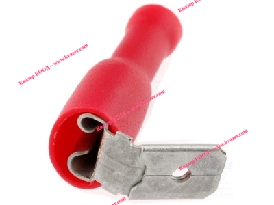 ST-021/R Кабелен накрайник плосък 6.3mm, 0.8mm, женски/мъжки 0.5-1.5кв.мм., изолиран червен