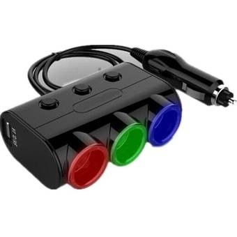 Olesson 1523 Адаптор-разклонител 1 към 3 запалка на кола, 2хUSB 5V 1A+2.1A