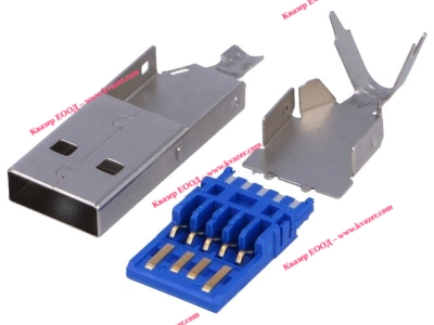 USBA-W3.0 Конектор USB A, мъжки прав за запояване на кабел, V: USB 3.0