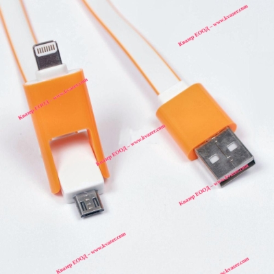 Универсален кабел USB - micro USB + iPhone 5/iPhone 6 букса, лентов, 1m /различни цветове/