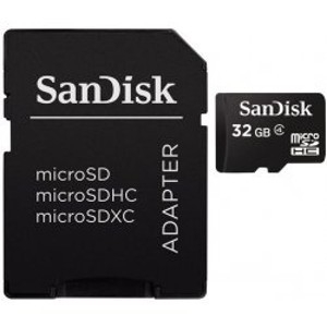 micro SD Card SanDisc (SDHC) 32GB с SD адаптер, Class 4