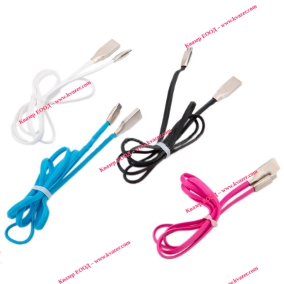 Кабел USB 2.0 A - Micro USB B, силиконов, лентов, метални конектори, високоскоростен, цветен, 1м
