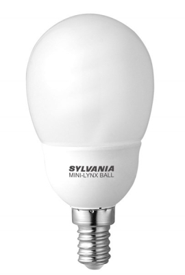 Енергоспестяваща луминесцентна лампа SYLVANIA E14, 9W, топче, 2700К