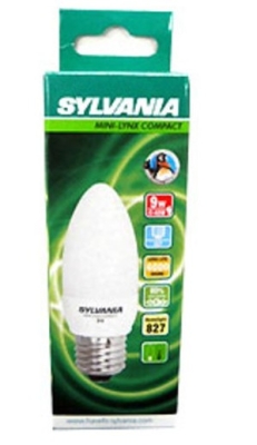 Енергоспестяваща луминесцентна лампа SYLVANIA E27, 9W, свещ, 2700