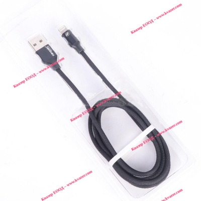 Кабел за iPhone5/ iPhone6/ iPhone7, текстилен, метални конектори, черен, 1.2м