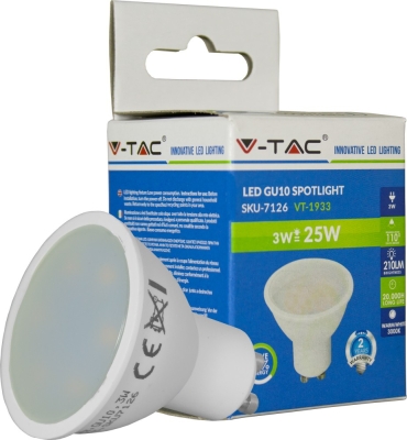 VT-1933 LED лампа GU10 220-240V 3W 210lm 3000K