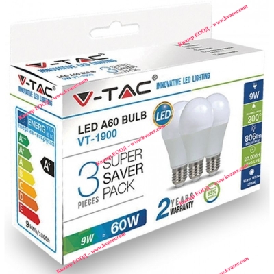 LED лампа 9W A60 E27 ПЛАСТИК 4000К 3БР
