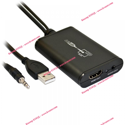 Конвертор, USB към HDMI, с Audio, Черен