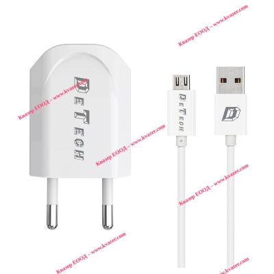 Зарядно DeTech DE-11M 220V, 5V, 1A + кабел micro