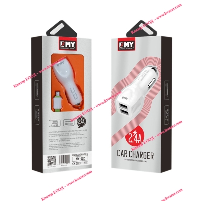 EMY MY-112 зарядно за кола 2хUSB 5V 2.4A, с кабел за iPhone 5/6/7