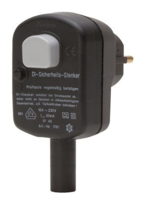 KOPP Безопасен щепсел с вградена дефектнотокова защита /16A, 230 VAC, l 30 mA, IP 40