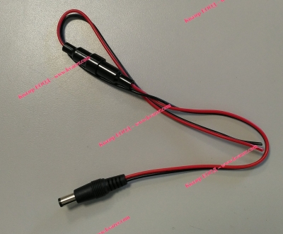 DC кабел 40cm с 2.1mm мъжки жак + държач на предпазител 5x20mm