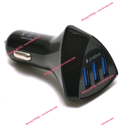 Зарядно устройство за кола 5V 3.1A, триъгълнор 3 x USB, без кабел
