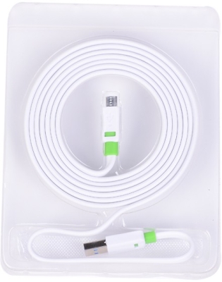 Кабел USB 2.0 A - Micro USB B, силиконов, лентов, бял, 2 метра