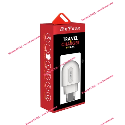 Мрежово зарядно устройство DeTech, DE-28, 5V/2.4A 220V, 1 x USB